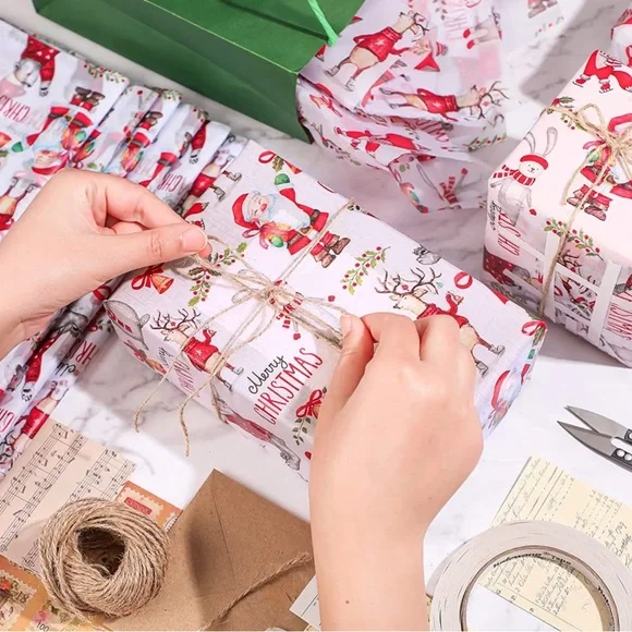 120 Sheets 20” X 14” Merry Christmas Tissue Paper, Fox, Santa, Snowman Bells - Picture 4 of 9